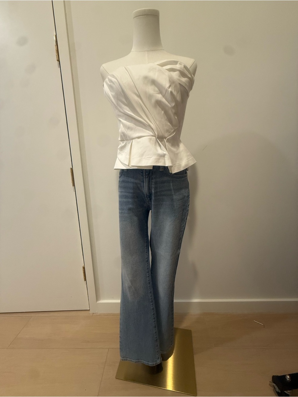 Poetry White Asymmetrical Strapless Peplum Top